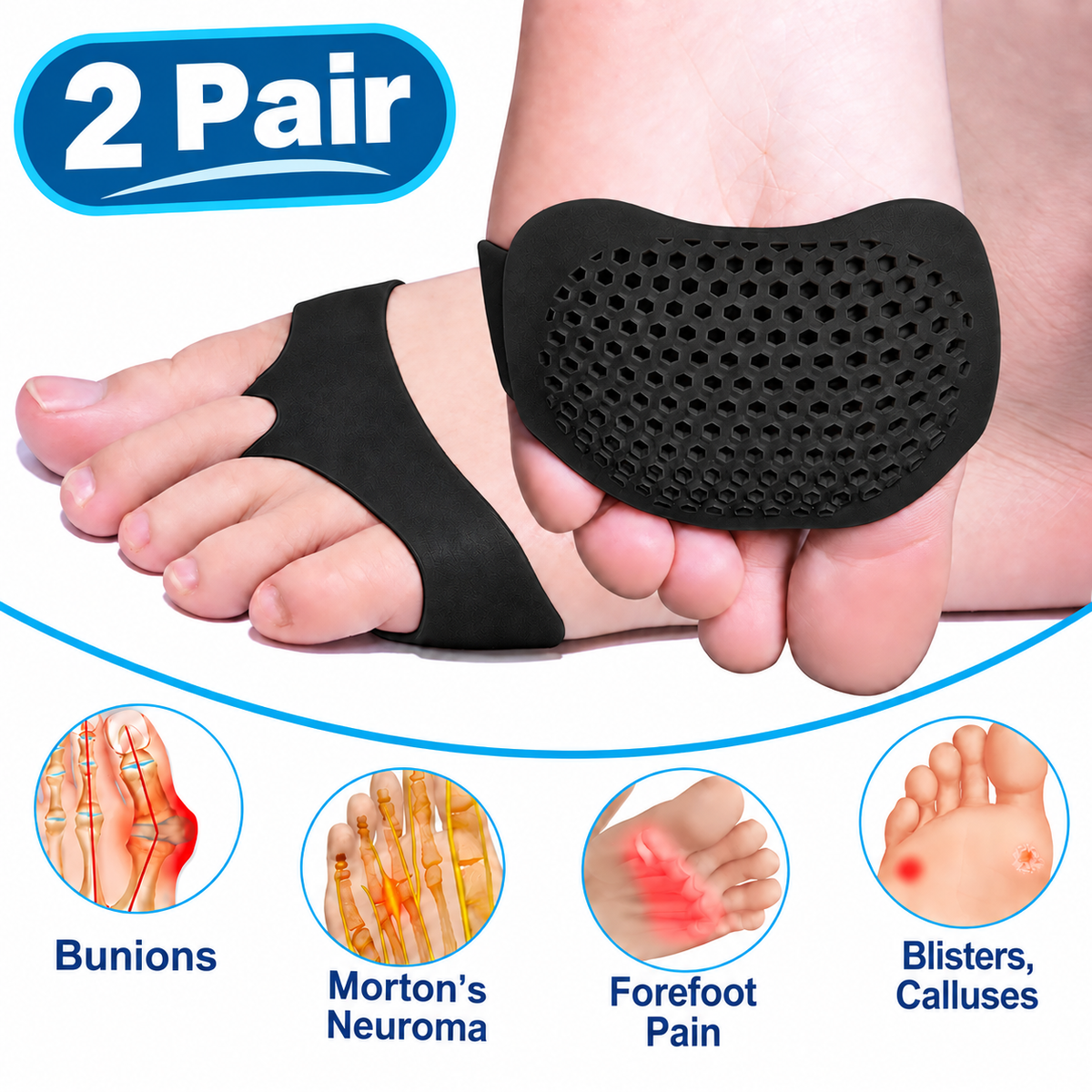 Paiduis® Metatarsal Pads – Soft Gel Pads for the Ball of the Foot for Pain Relief