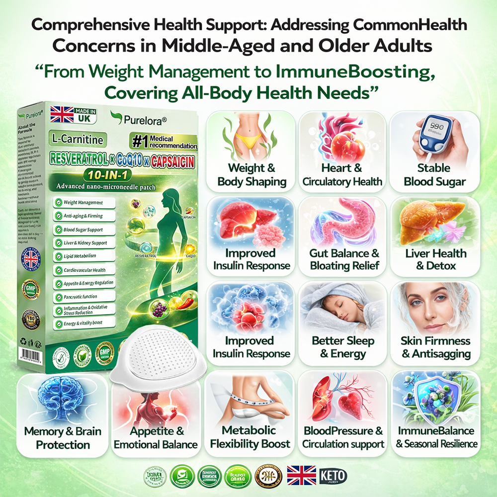 🔥New arrivals: 80% off | Purelora® L-Carnitine Resveratrol × CoQ10 × CAPSAICIN 10-in-1 Nano Microneedle Patch (Just once daily, visible changes in 7 days) ✅ Supports weight management, skin firmness, energy metabolism, cardiovascular health, fat burning