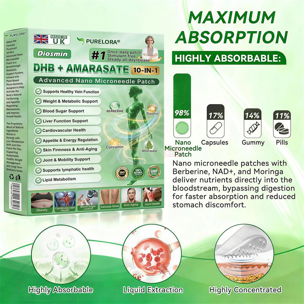 [𝐎𝐟𝐟𝐢𝐜𝐢𝐚𝐥 𝐒𝐭𝐨𝐫𝐞🇬🇧] 𝐏𝐮𝐫𝐞𝐥𝐨𝐫𝐚® 𝐌𝐞𝐭𝐚𝐛𝐨𝐥𝐢𝐜 𝐌𝐚𝐭𝐫𝐢𝐱™ – 𝐃𝐇𝐁 + 𝐀𝐦𝐚𝐫𝐚𝐬𝐚𝐭𝐞 𝟏𝟎-𝐢𝐧-𝟏 𝐍𝐚𝐧𝐨 𝐌𝐢𝐜𝐫𝐨𝐧𝐞𝐞𝐝𝐥𝐞 𝐏𝐚𝐭𝐜𝐡 ✅𝐓𝐚𝐜𝐤𝐥𝐞𝐬 𝐨𝐛𝐞𝐬𝐢𝐭𝐲, 𝐥𝐨𝐨𝐬𝐞 𝐬𝐤𝐢𝐧, 𝐝𝐢𝐚𝐛𝐞𝐭𝐞𝐬, 𝐬𝐥𝐞𝐞𝐩 𝐢𝐬𝐬𝐮𝐞𝐬, 𝐣𝐨𝐢𝐧𝐭 𝐩𝐚𝐢𝐧, 𝐚𝐧𝐝 𝐬𝐮𝐩𝐩𝐨𝐫𝐭𝐬 𝐯𝐞𝐢𝐧 & 𝐥𝐲𝐦𝐩𝐡𝐚𝐭𝐢𝐜 𝐜𝐢𝐫𝐜𝐮𝐥𝐚𝐭𝐢𝐨𝐧