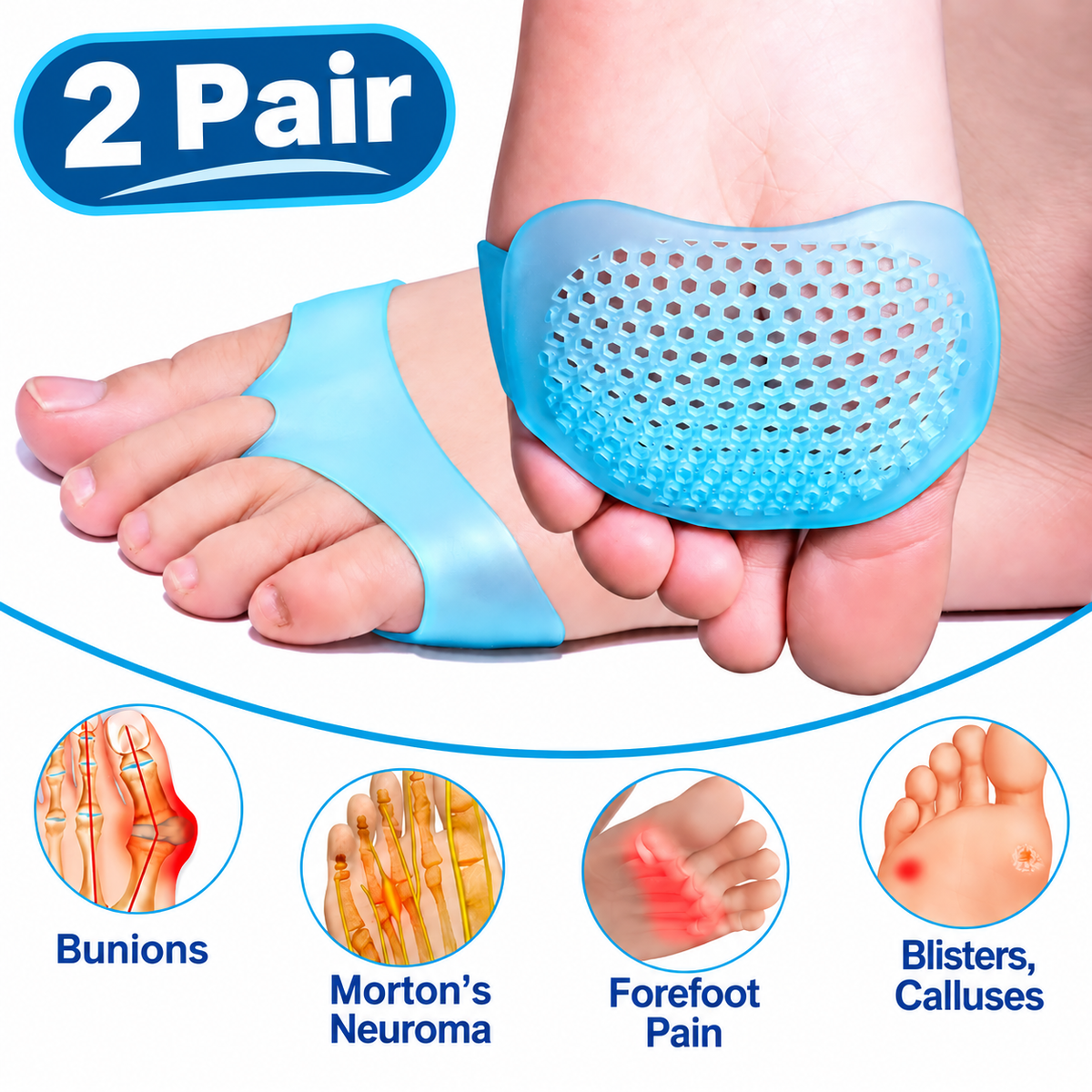 Paiduis® Metatarsal Pads – Soft Gel Pads for the Ball of the Foot for Pain Relief